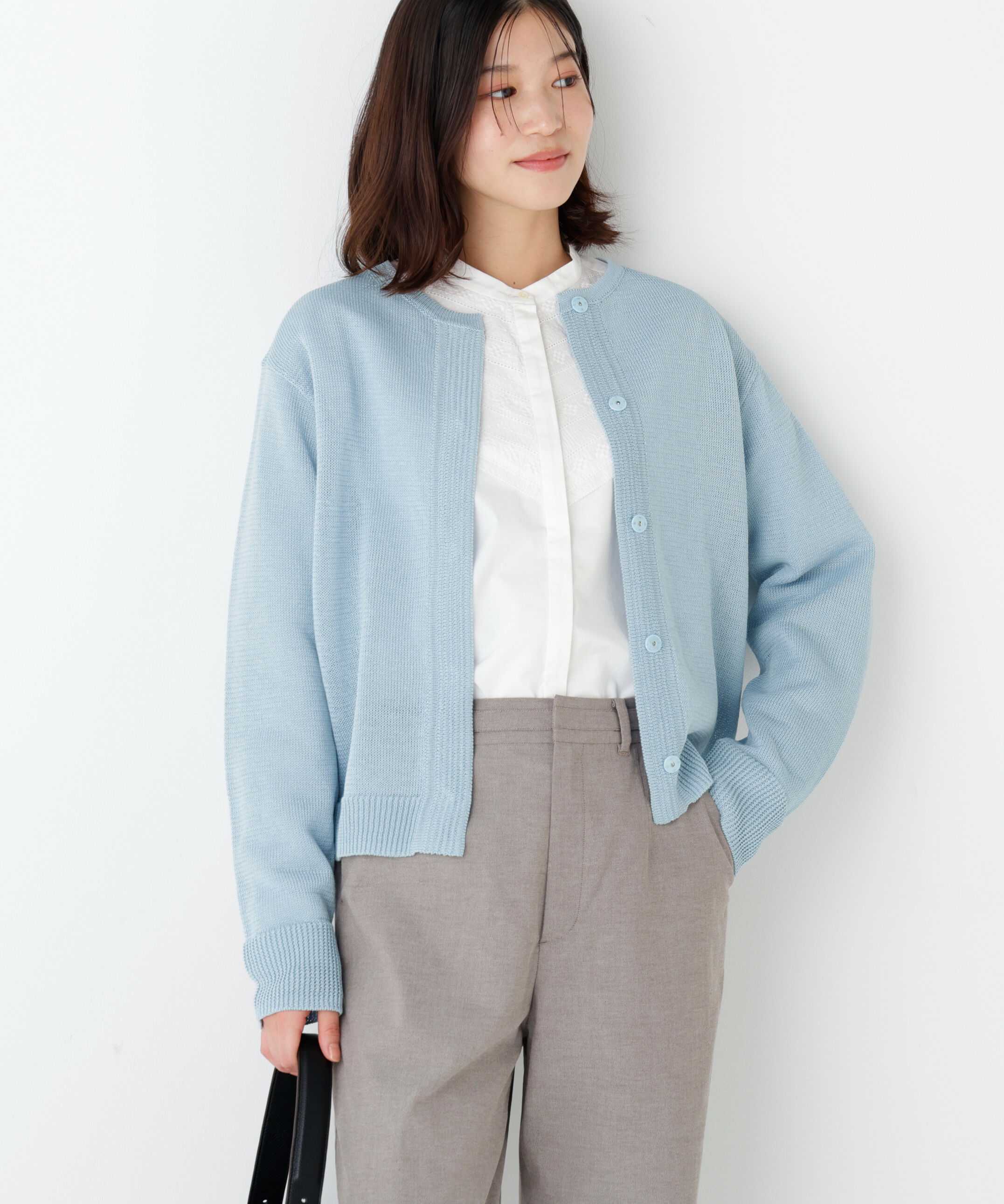  「◆《ウォッシャブル》ミドルゲージギマクルーネックカーディガン」|ニット・セーター|