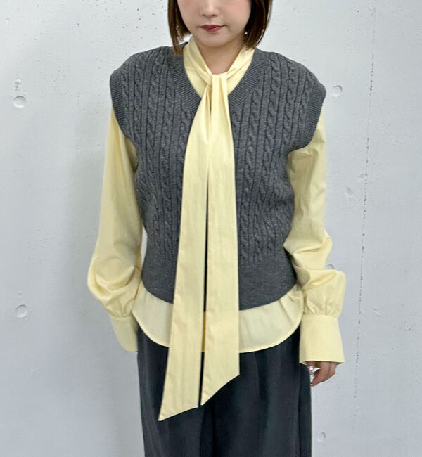 archives「ケーブルニットベスト&times;ボウブラウスＳＥＴ」|カーディガン|