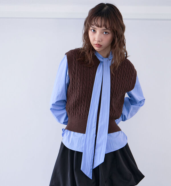 archives「ケーブルニットベスト&times;ボウブラウスＳＥＴ」|カーディガン|