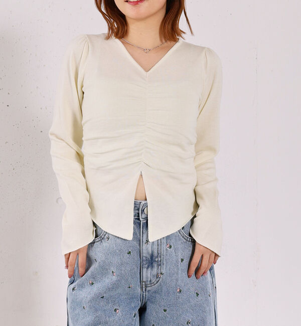 archives「【高機能】フロントギャザーＶネックニットプルオーバー」|ニット・セーター|IVORY