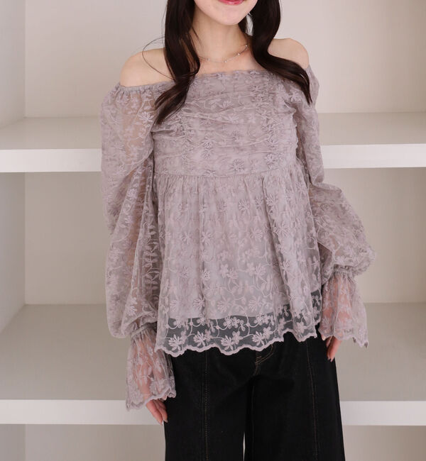 archives「刺繍レース２ｗａｙオフショルブラウス」|シャツ・ブラウス|GRAY