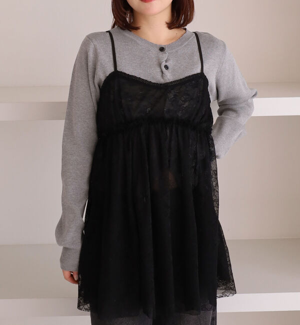 archives「レースギャザーキャミチュニック」|シャツ・ブラウス|BLACK