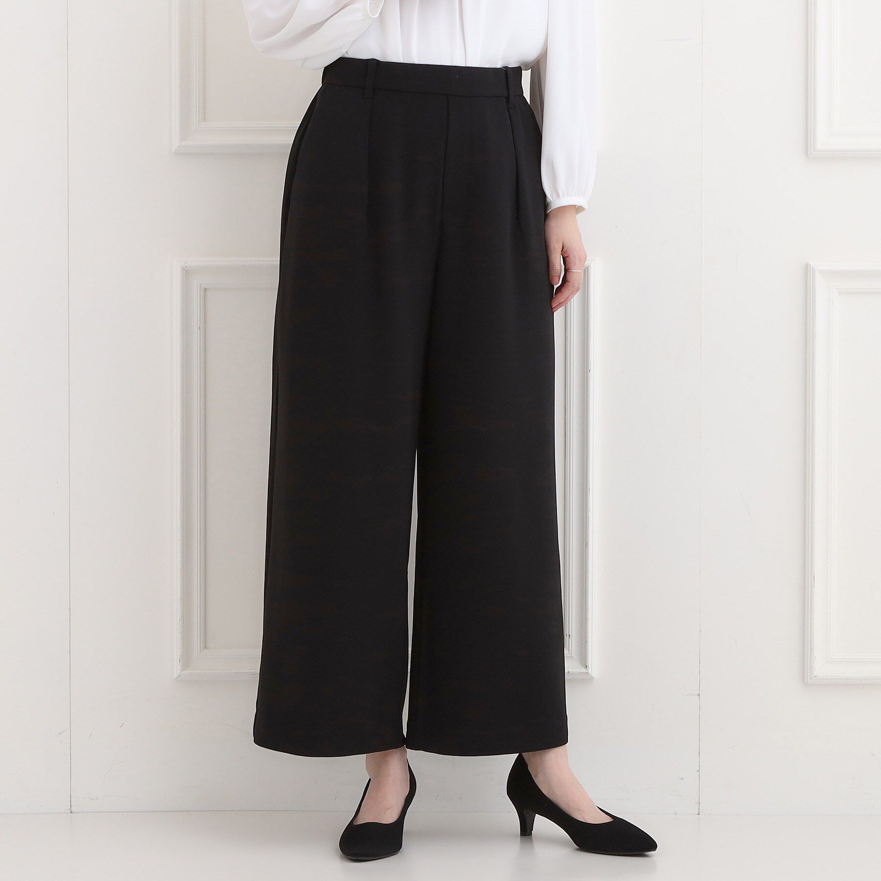 SHOO･LA･RUE「【洗濯機可/セットアップ可/S-3L】きちんと楽に。カットジョーゼットワイドパンツ」|その他|