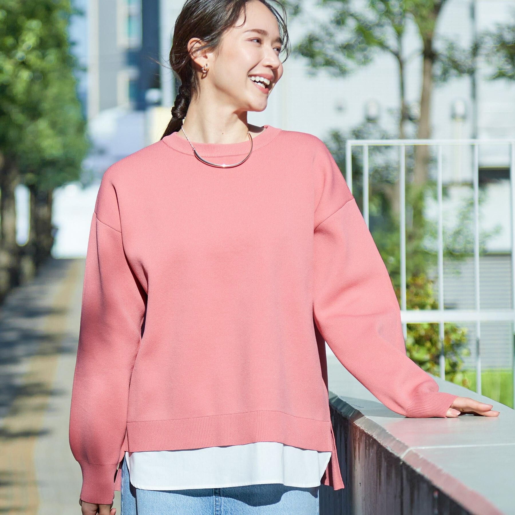 SHOO･LA･RUE「【高レビュー/洗濯機可/S-LL】さらに軽くなった スポンディッシュ裾フェイクトップス」|ニット・セーター|