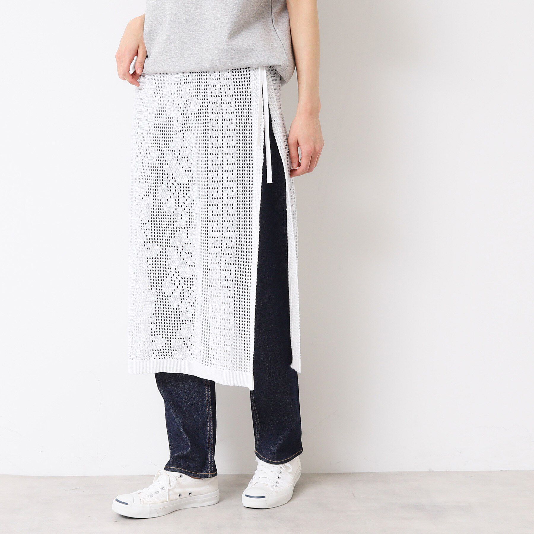 Dessin「【洗える】フラワー柄ニット巻き風スカート」|スカート|