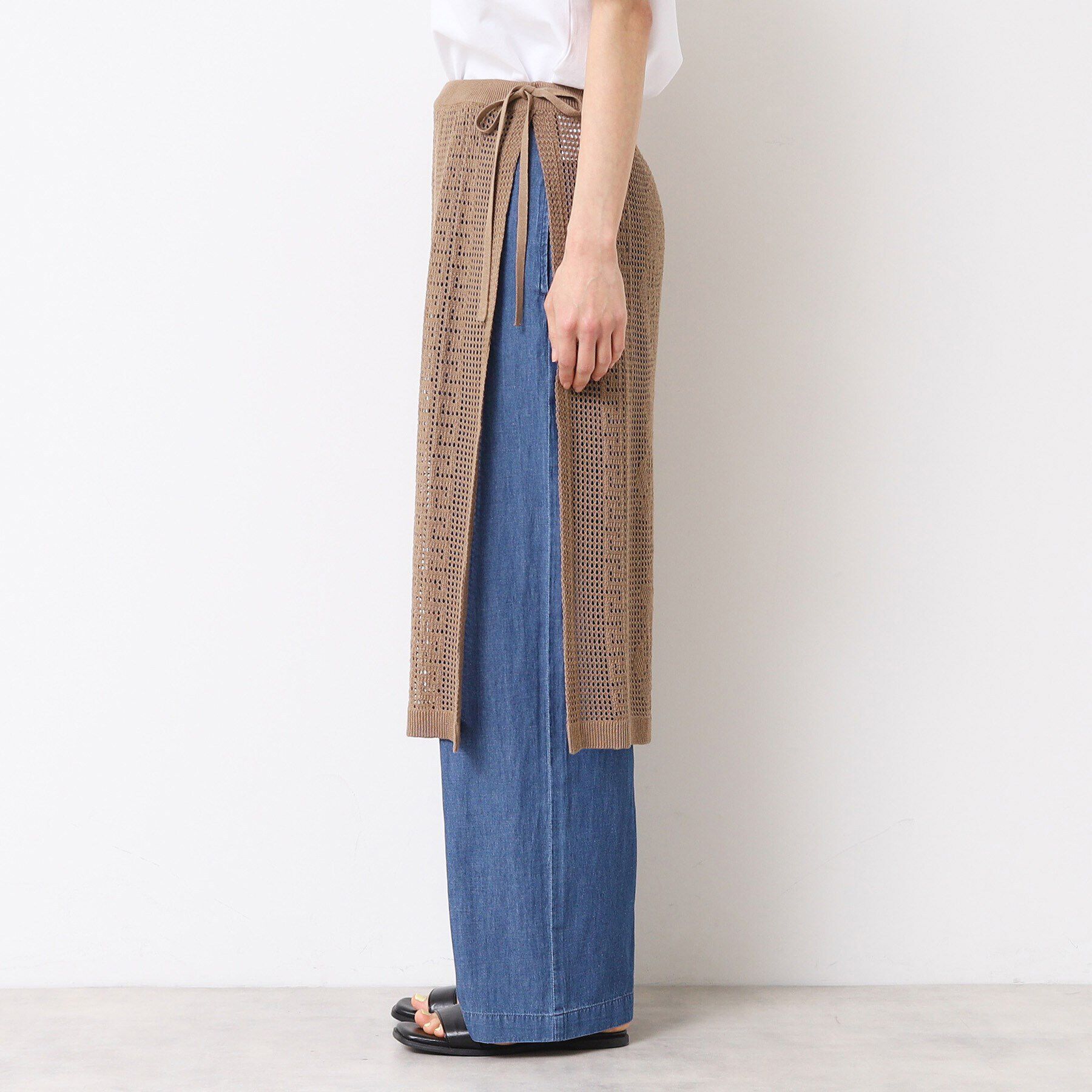 Dessin「【洗える】フラワー柄ニット巻き風スカート」|スカート|