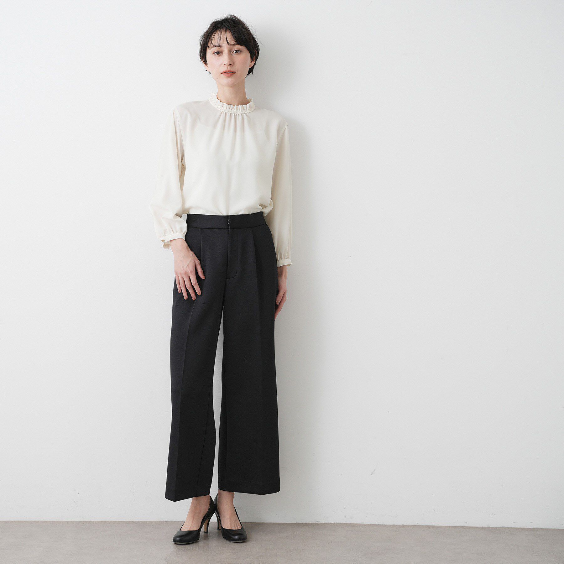 Dessin「【洗える】フリルネックジョーゼットブラウス」|シャツ・ブラウス|