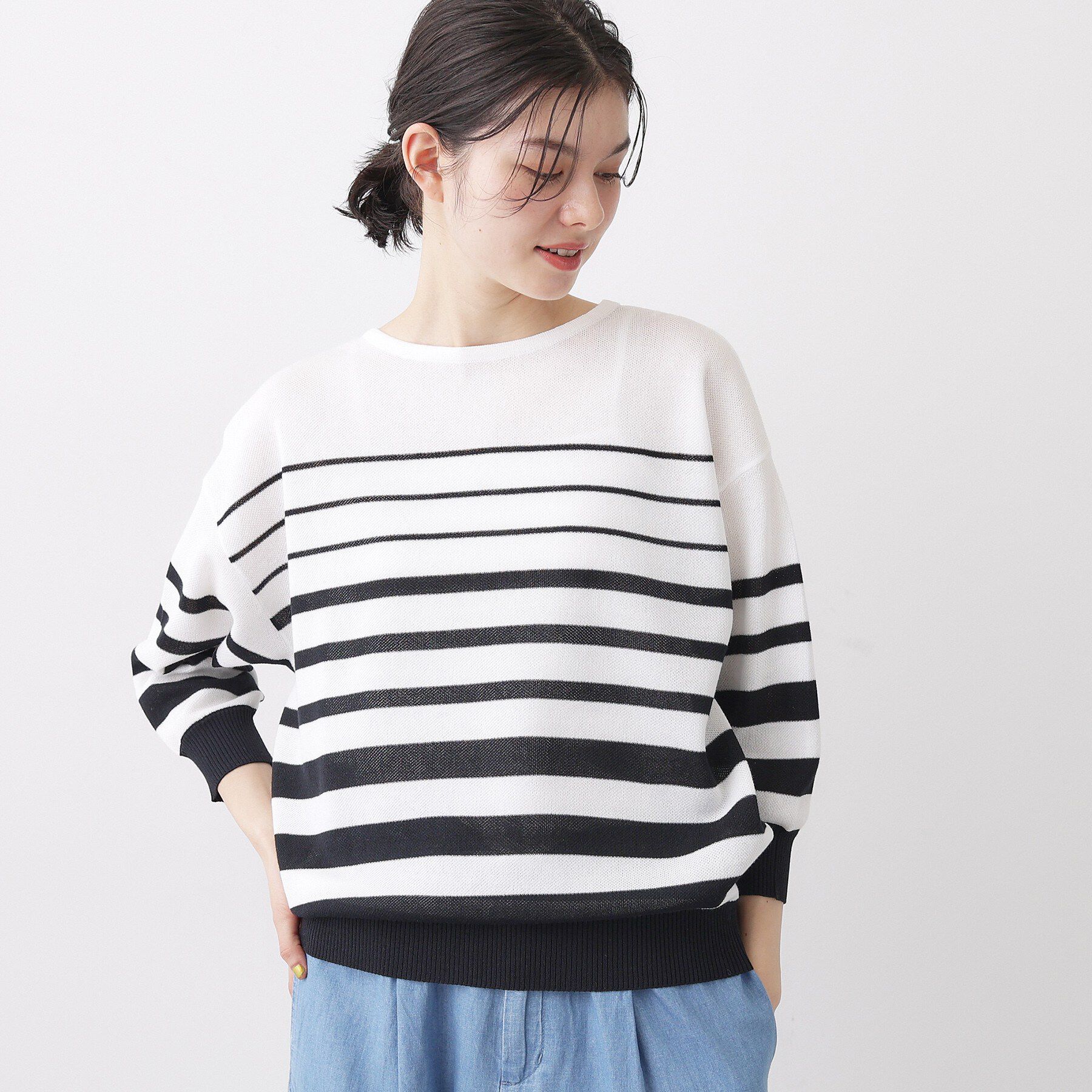 Dessin「【洗える】シアーリラックスニット」|ニット・セーター|ネイビー(194)