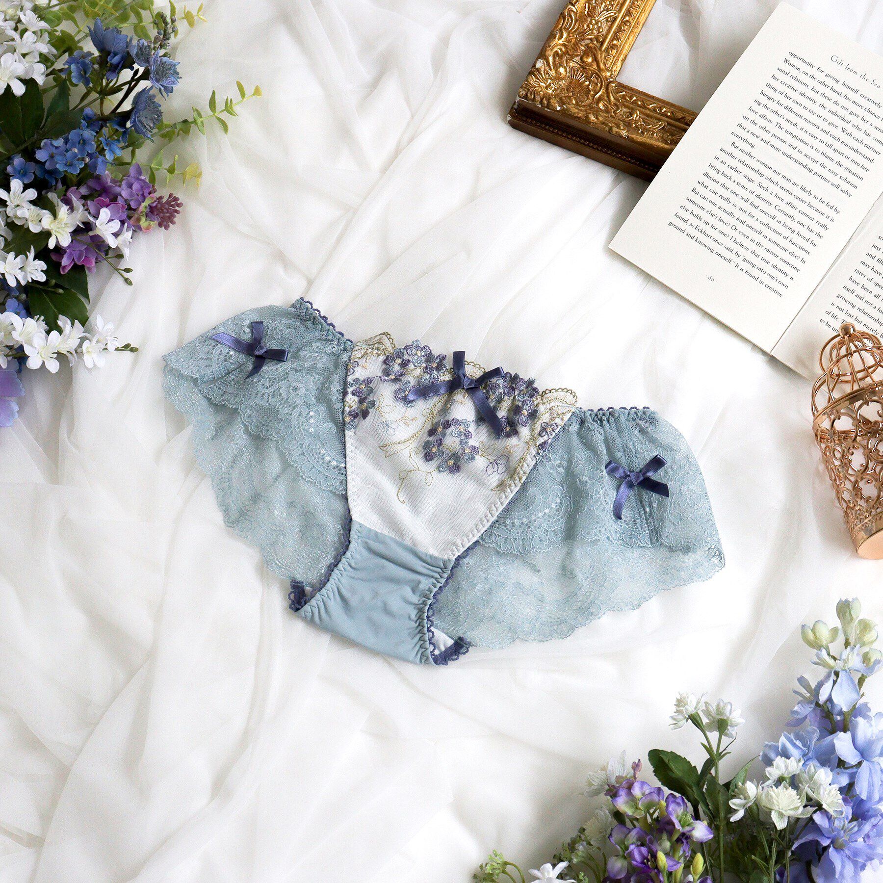 Risa Magli「クラーラ レースショーツ」|インナー|ブルー(092)