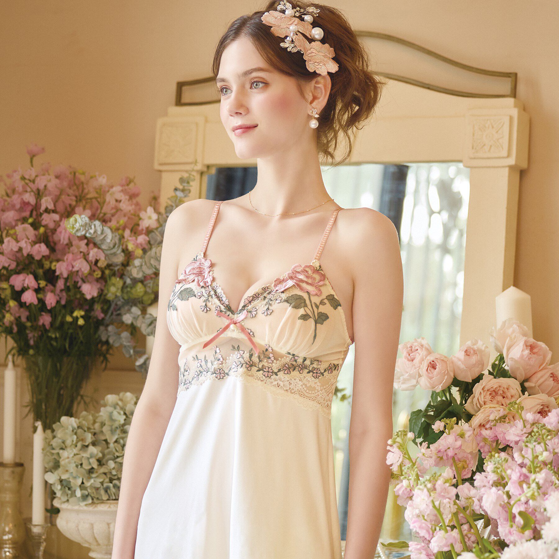 Risa Magli「フロリーナ スリップ」|キャミソール|ピンク(071)