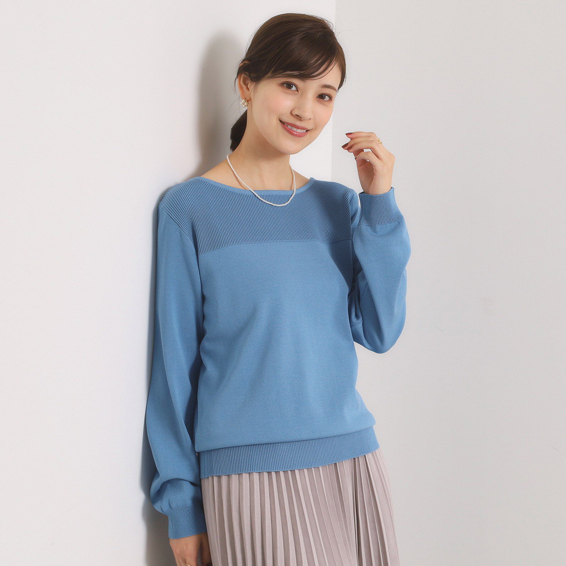 ITS&rsquo;DEMO「【縮みに強い／洗濯機OK】編地切替ニットプルオーバー」|ニット・セーター|ブルー(092)