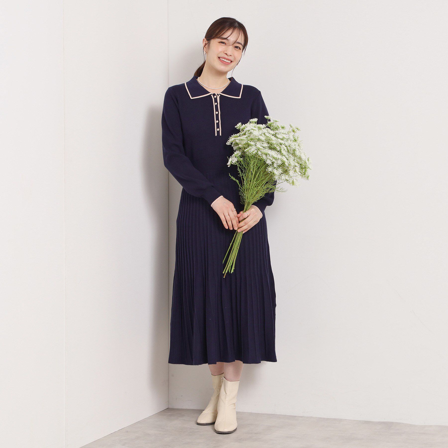 ITS&rsquo;DEMO「【手洗い可】ポロ襟ニットフレアワンピース」|ワンピース|