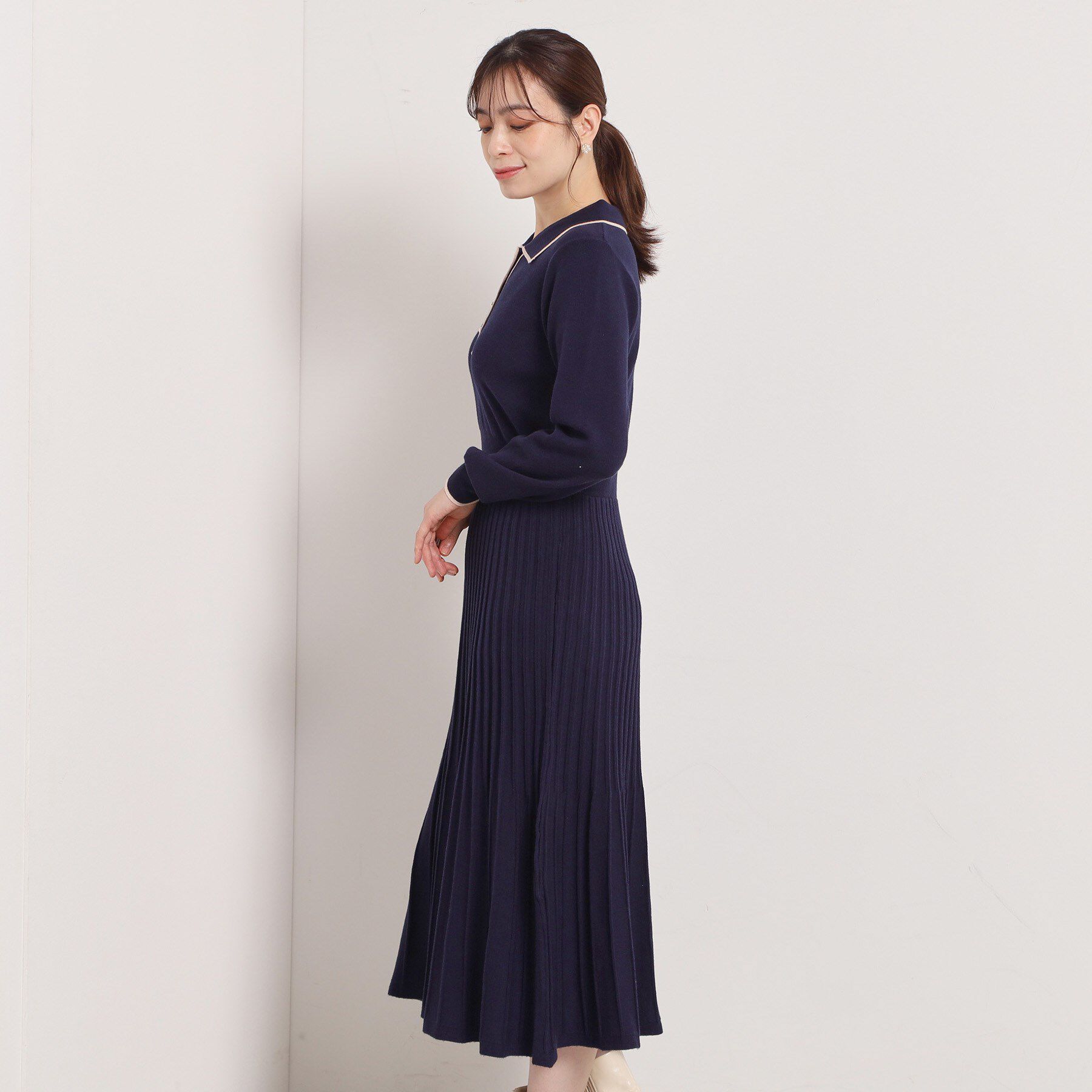 ITS&rsquo;DEMO「【手洗い可】ポロ襟ニットフレアワンピース」|ワンピース|