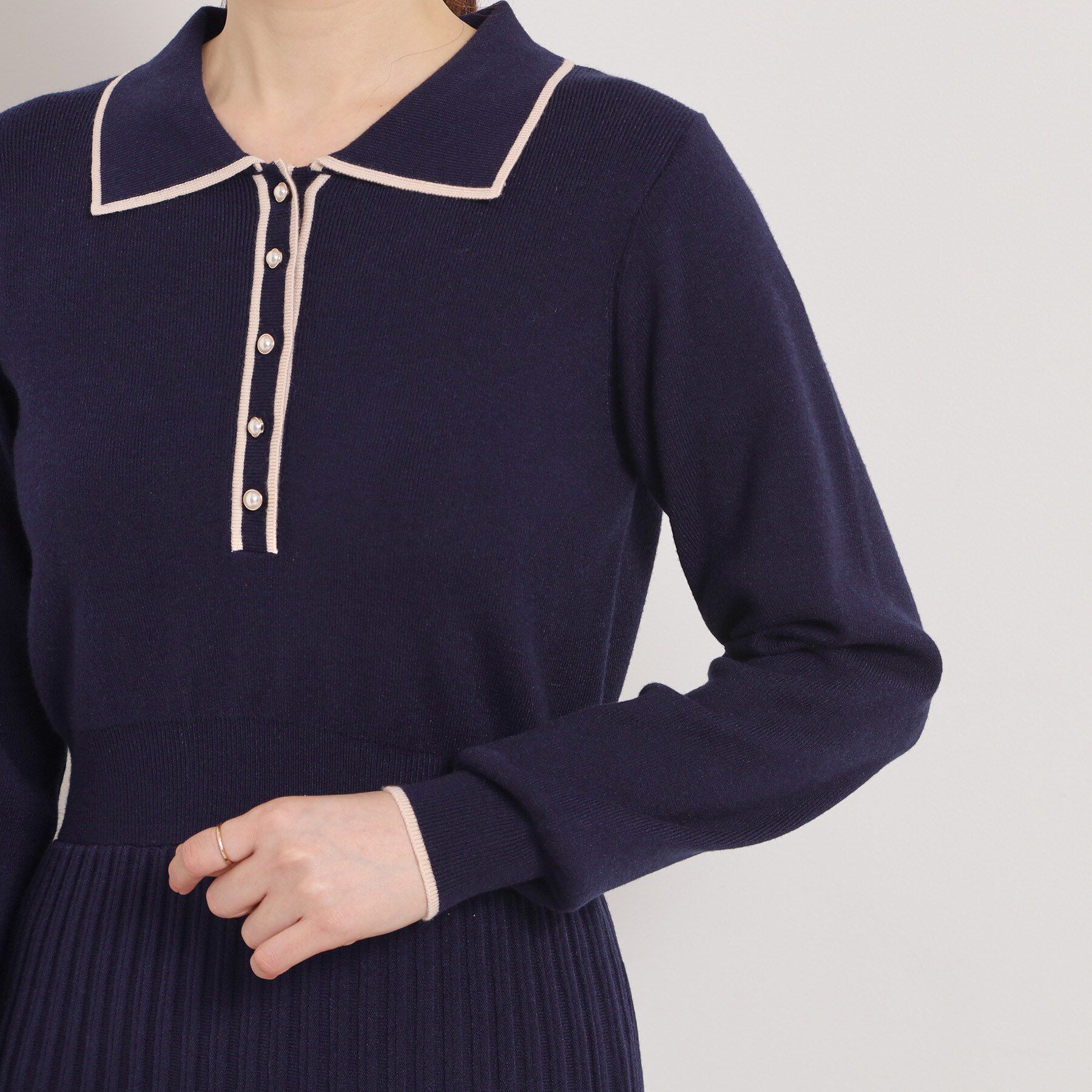 ITS&rsquo;DEMO「【手洗い可】ポロ襟ニットフレアワンピース」|ワンピース|