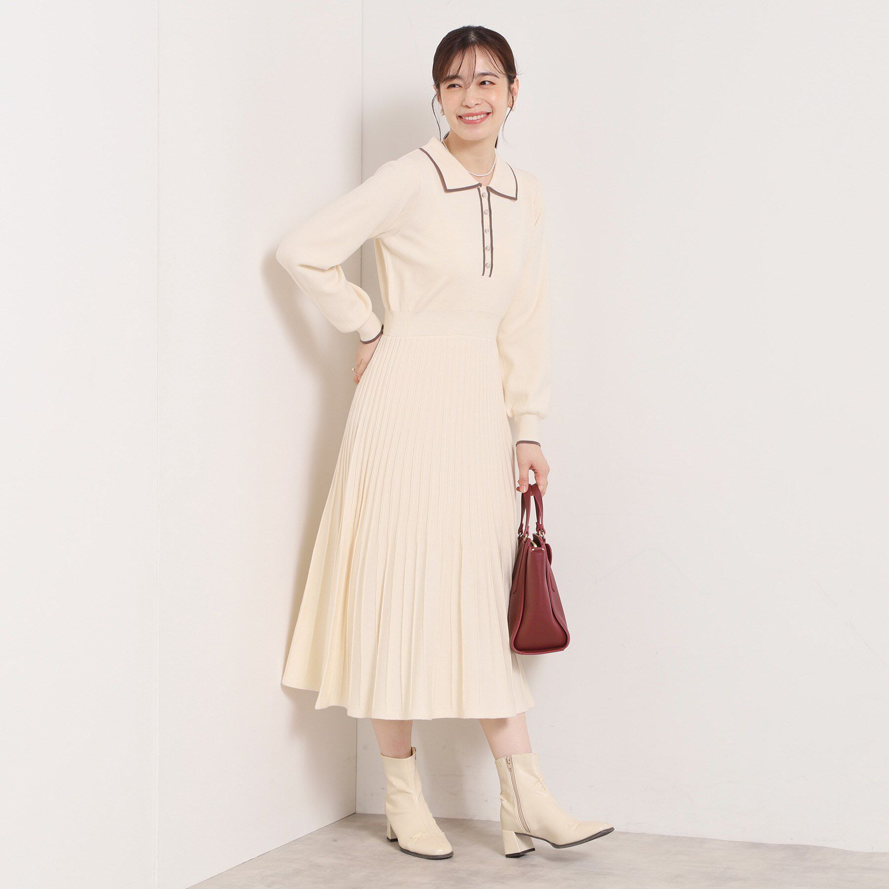 ITS&rsquo;DEMO「【手洗い可】ポロ襟ニットフレアワンピース」|ワンピース|