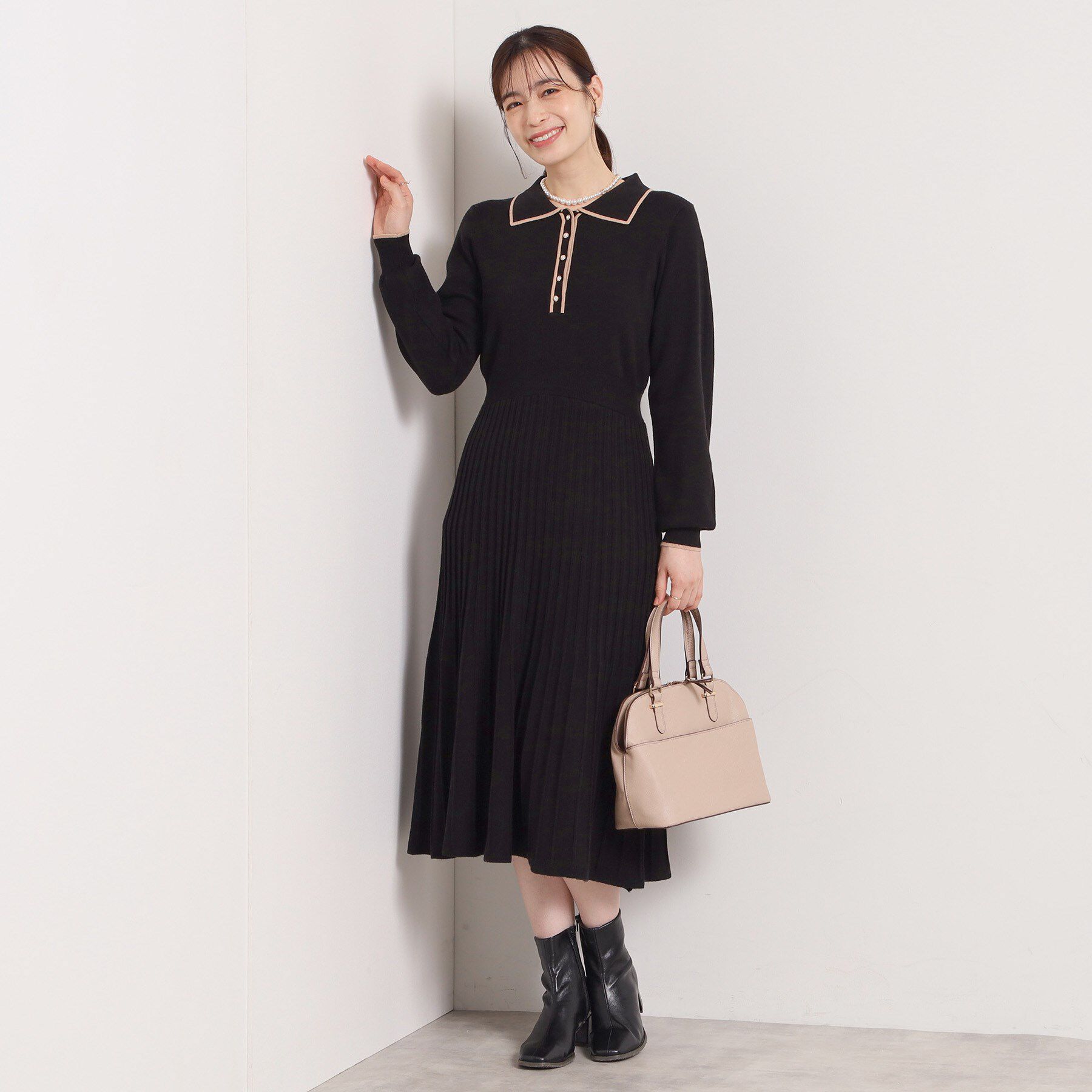 ITS&rsquo;DEMO「【手洗い可】ポロ襟ニットフレアワンピース」|ワンピース|