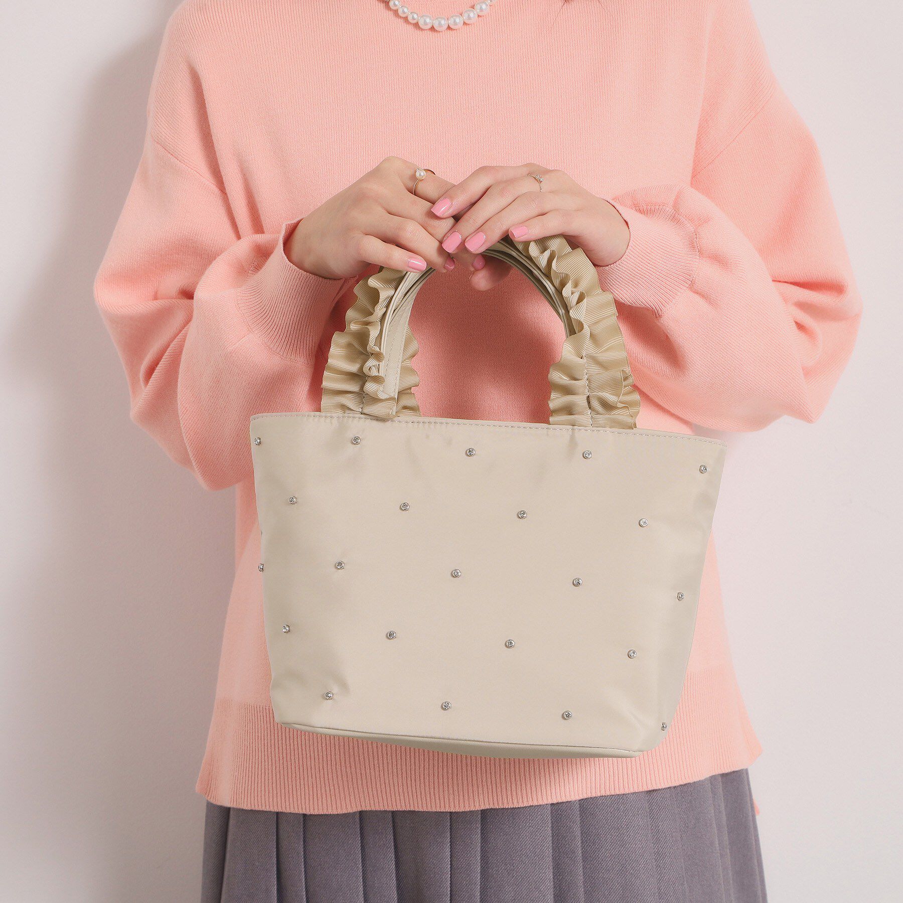 ITS&rsquo;DEMO「ジルコンフリル手トート」|ハンドバッグ|ベージュ(052)