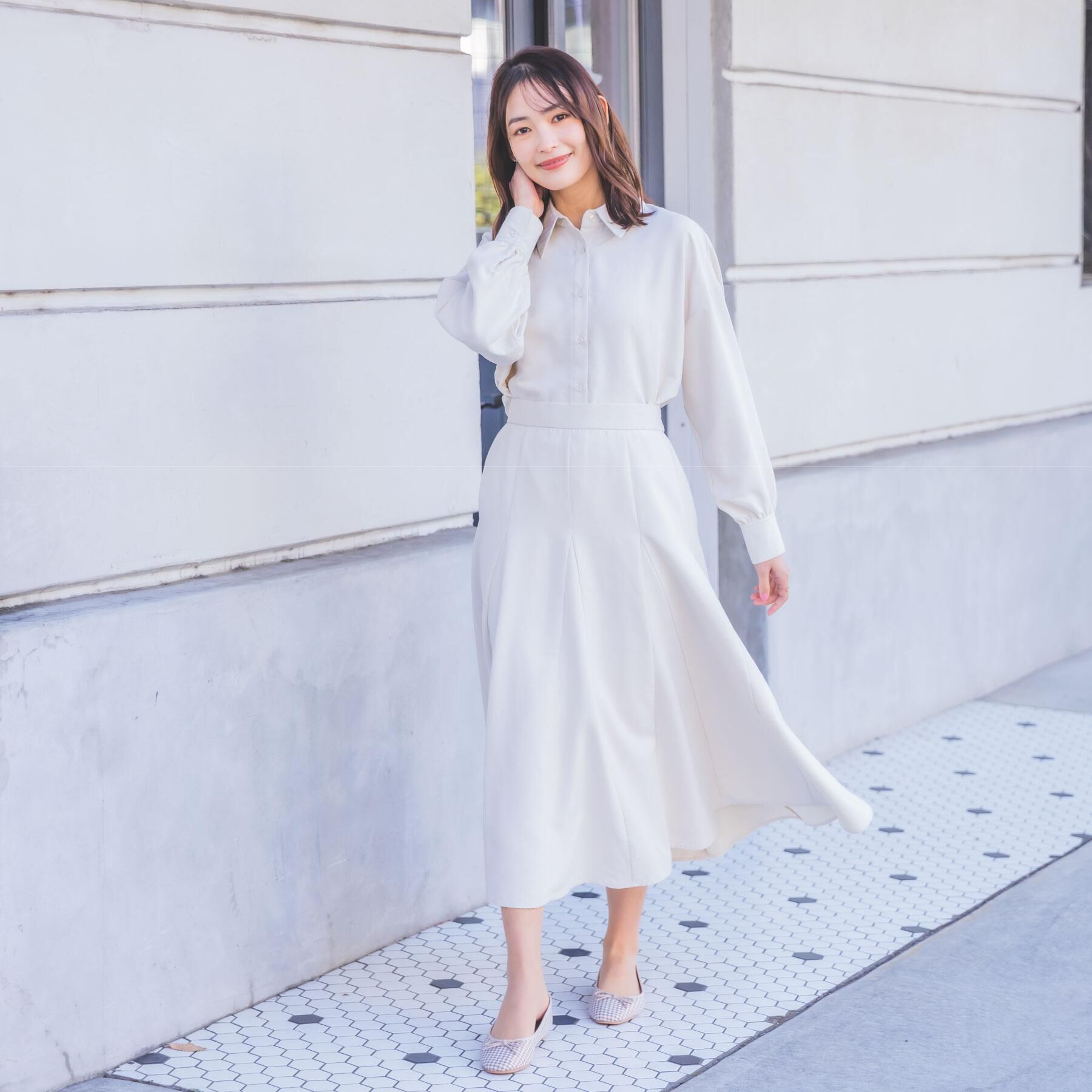 ITS&rsquo;DEMO「【手洗い可／セットアップ可】サテンピーチシャツ」|シャツ・ブラウス|