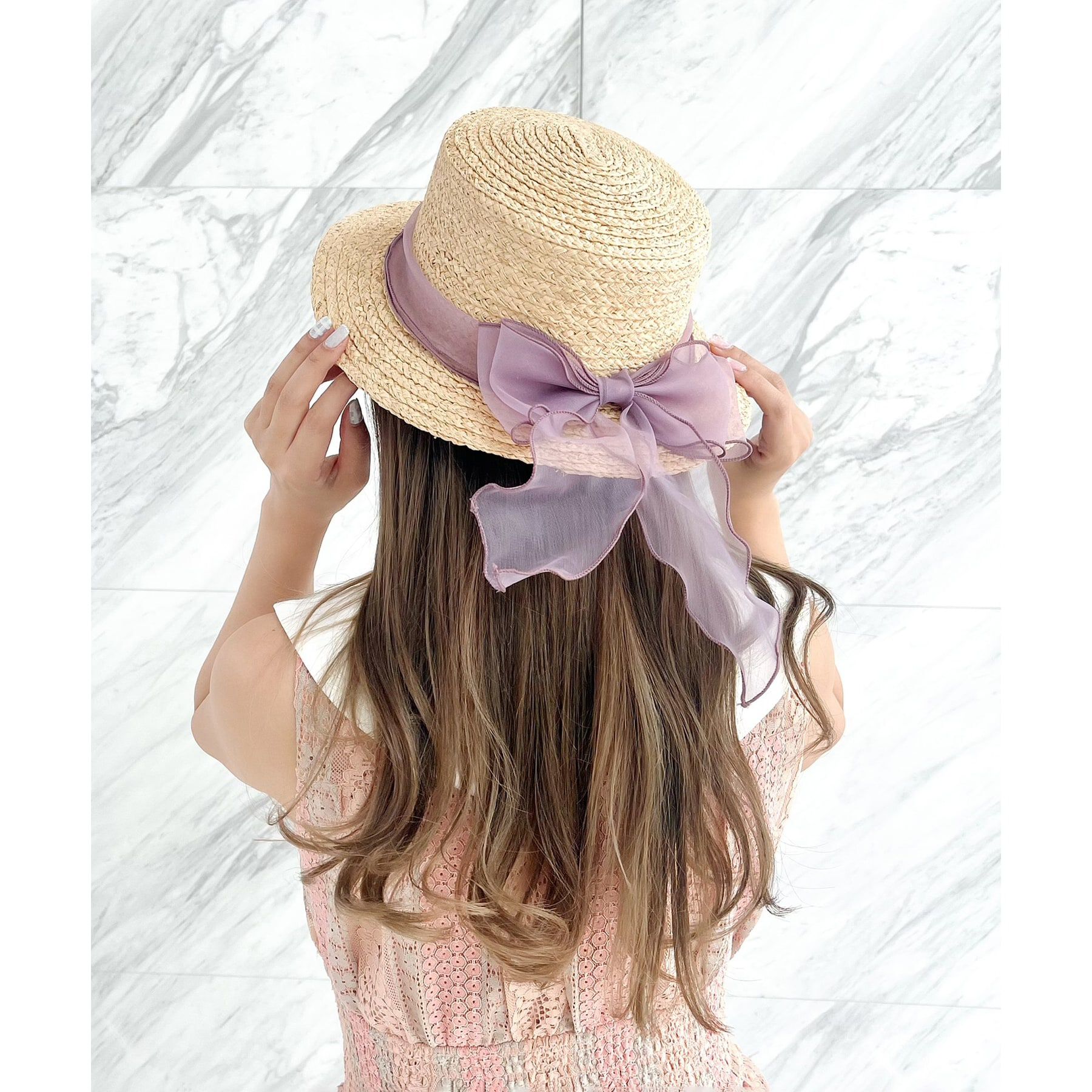 Grandedge「オーガンジーリボンカンカン帽子」|ハット|