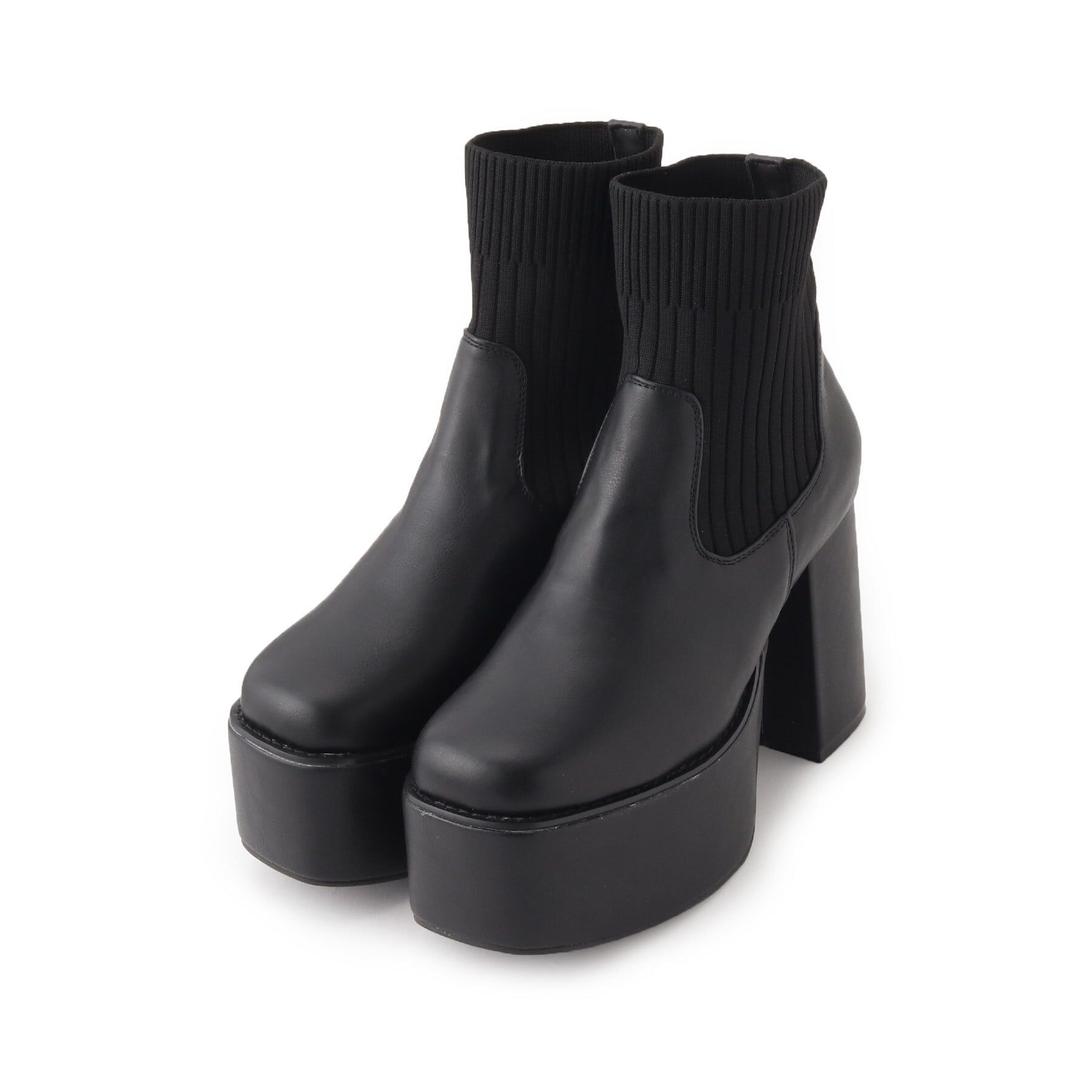 csT&P「厚底ニットブーツ」|ショートブーツ|ﾌﾞﾗｯｸ(019)