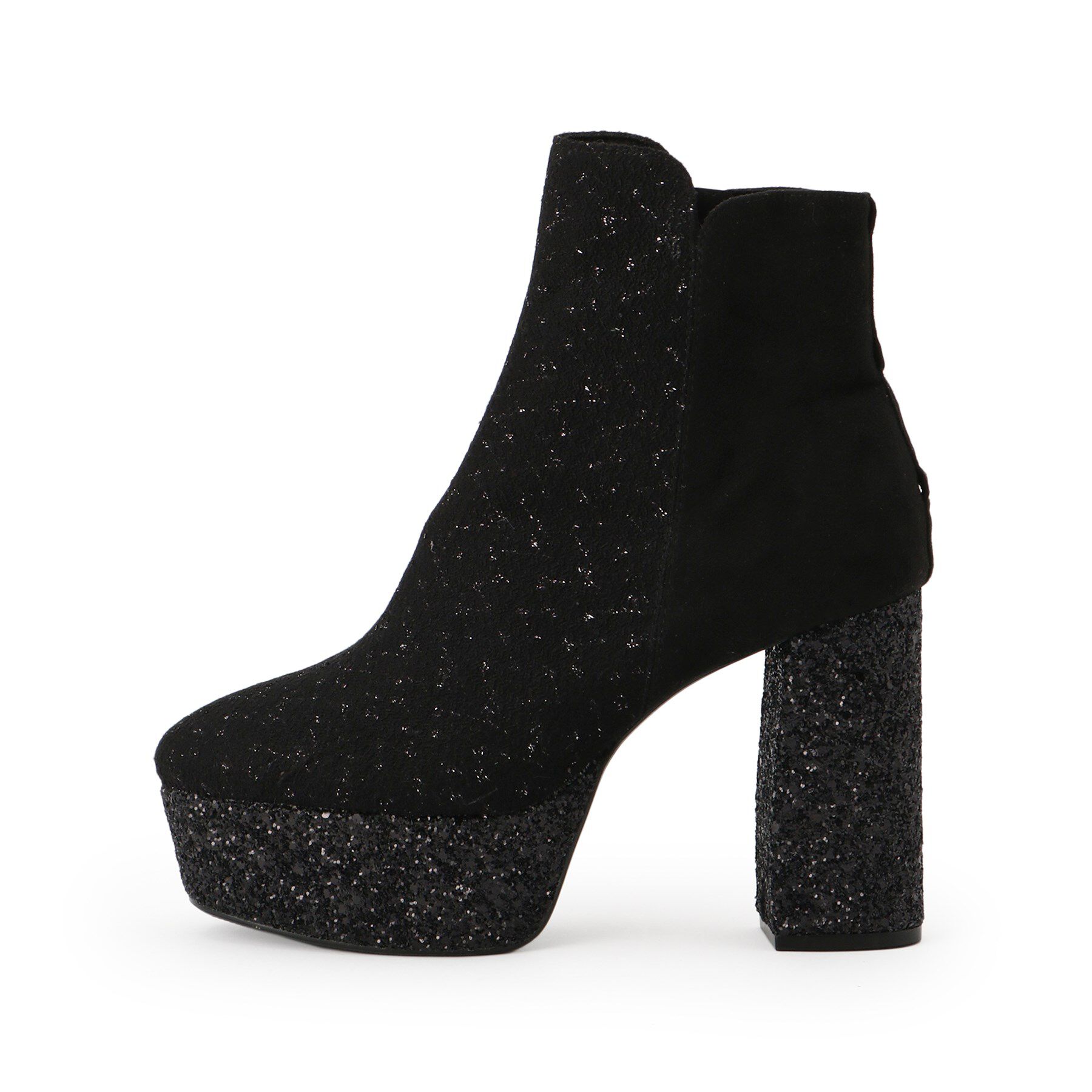 ESPERANZA「【ラク盛り/ショートブーツ】リピーター続出／脚長美脚 バックリボングリッターヒールショートブーツ」|ショートブーツ|