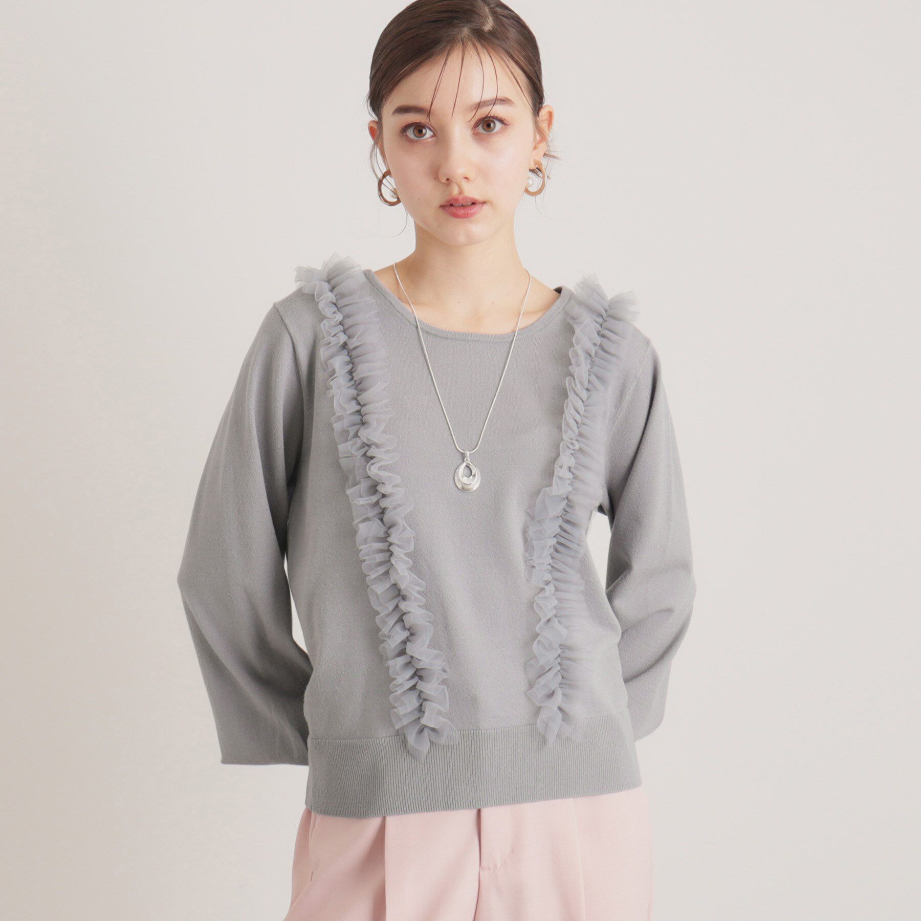 SunaUna「【大人フェミニン】前後チュールニット」|ニット・セーター|グレー(012)