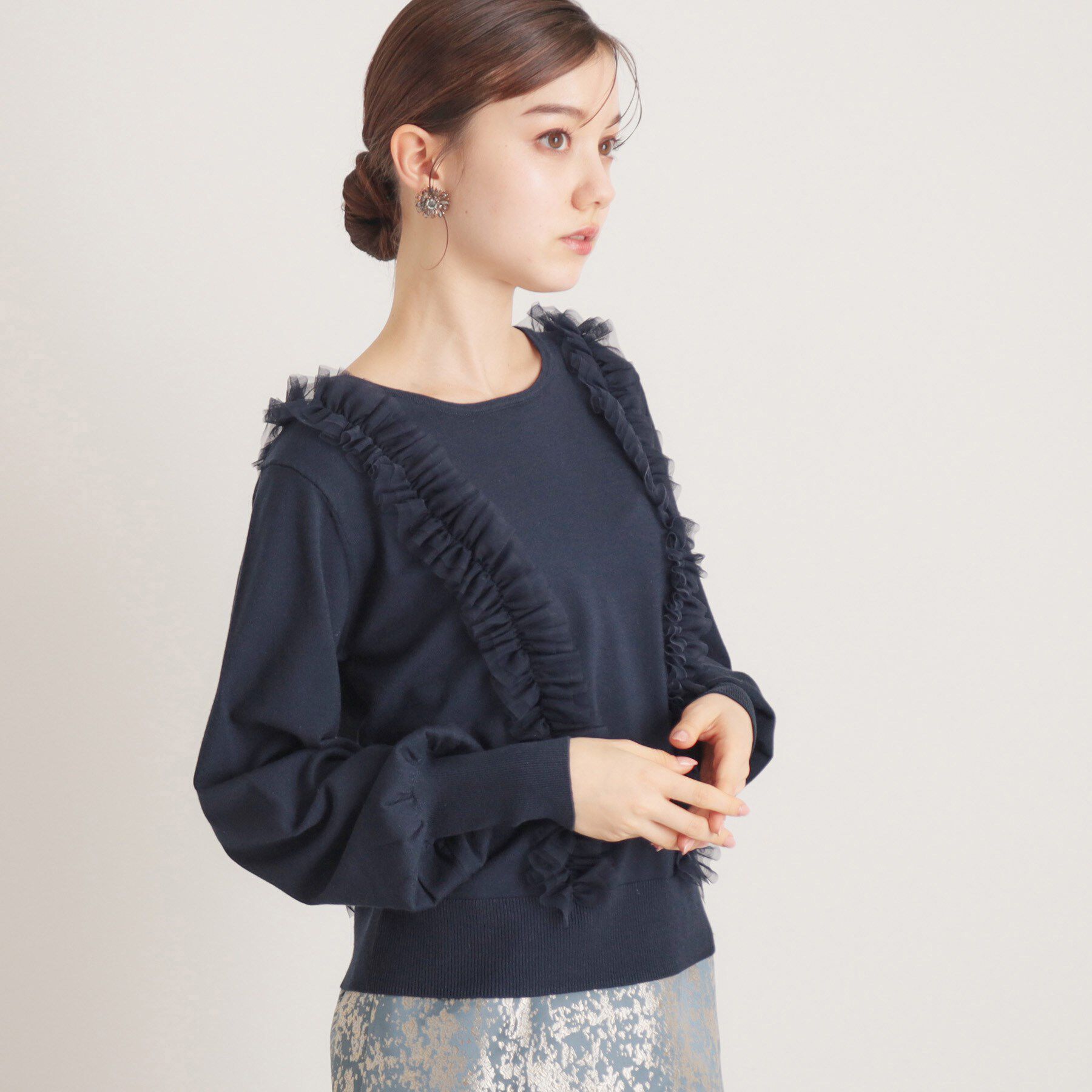 SunaUna「【大人フェミニン】前後チュールニット」|ニット・セーター|ネイビー(094)