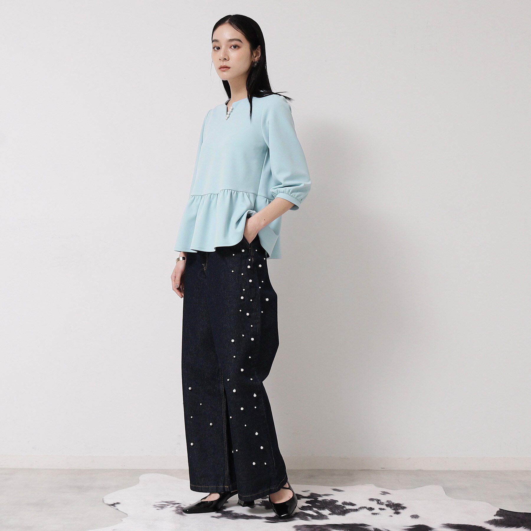 SunaUna「【パール調パーツ付き／春色】ペプラムトップス」|シャツ・ブラウス|