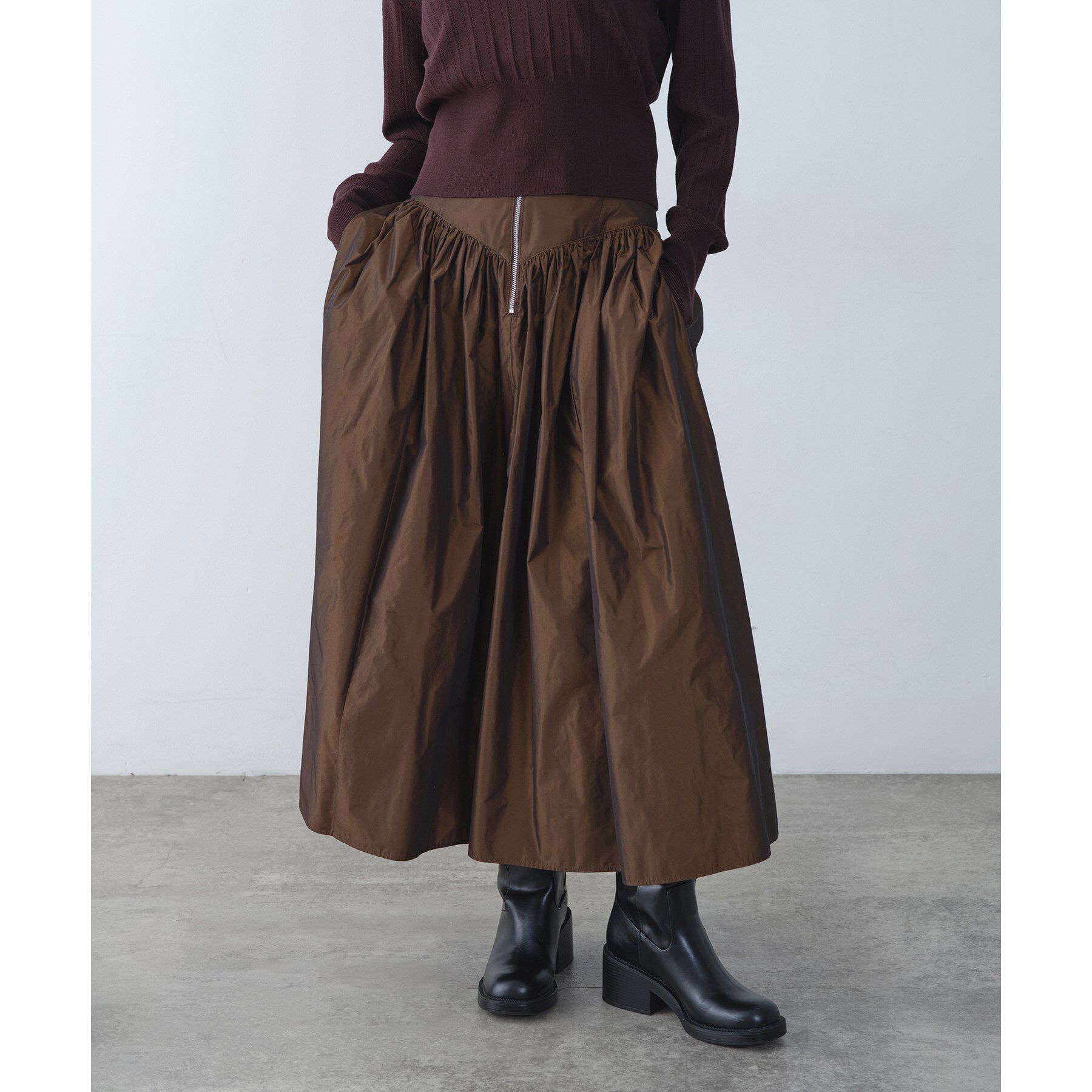 CODE A「zip design volume skirt」|スカート|ブラウン(043)