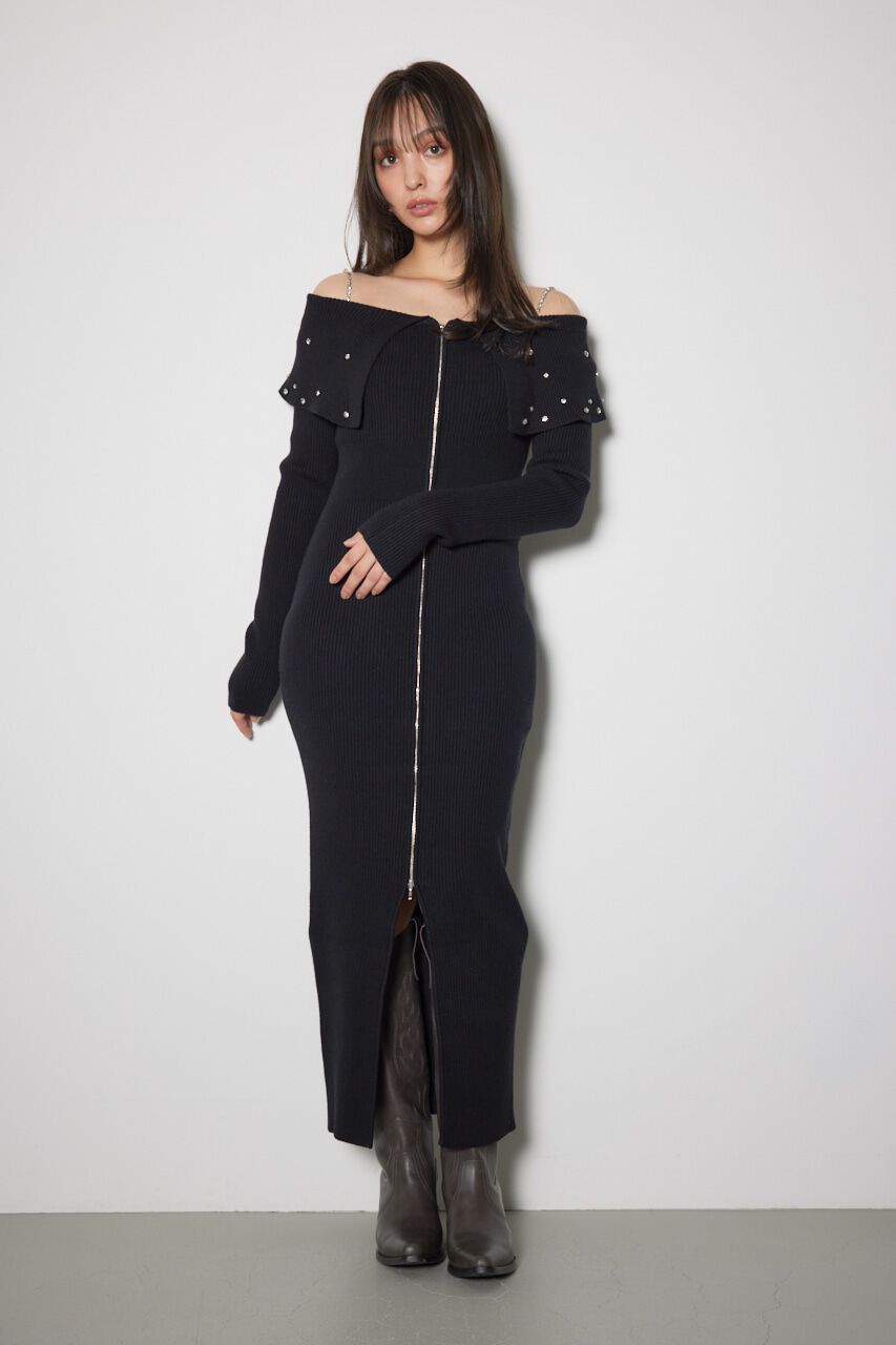 rienda「2WAYオフショルダービッグカラーニットワンピース」|ワンピース|