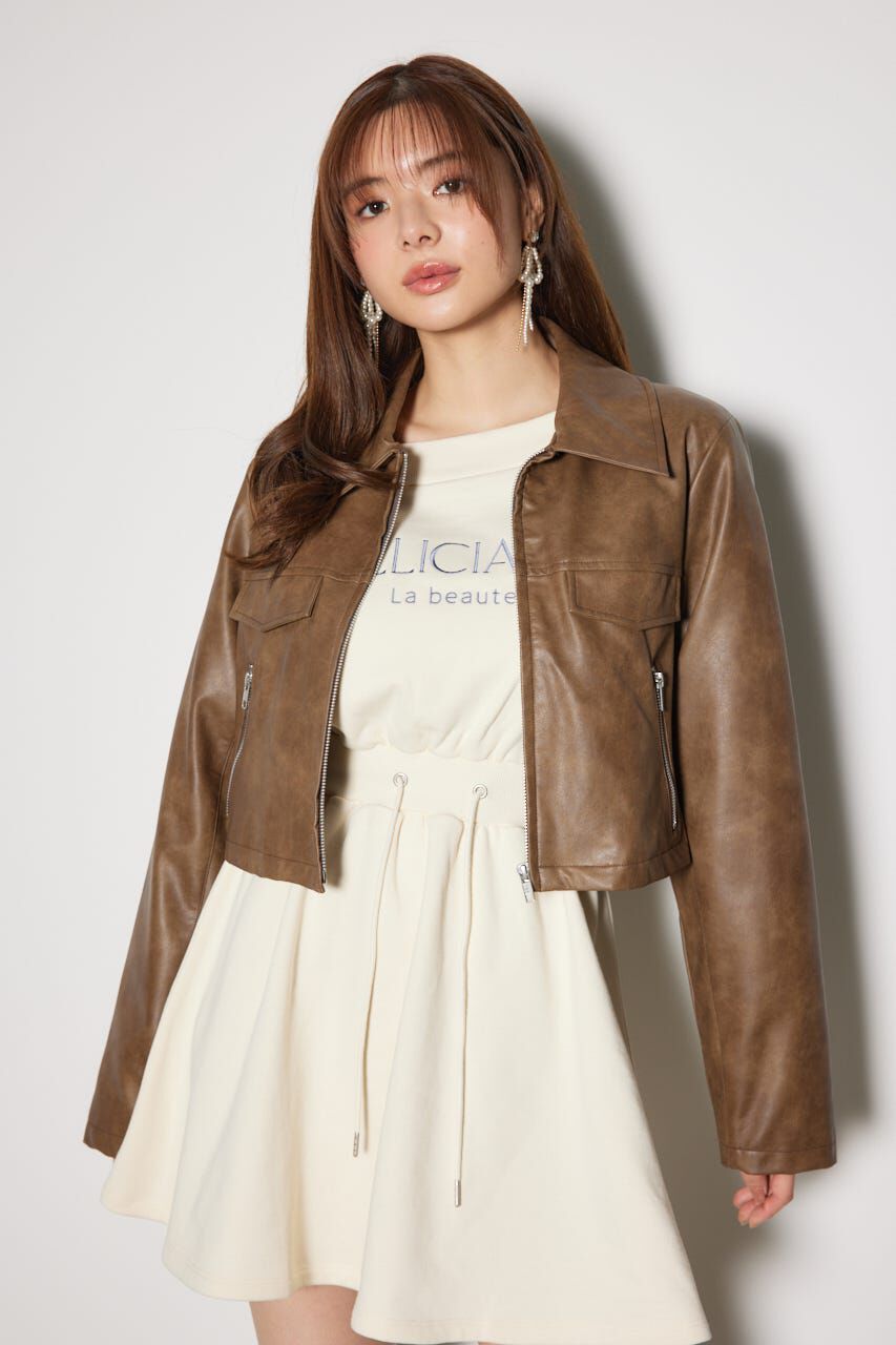 rienda「フェイクレザーポケットデザインショートジャケット」|その他|