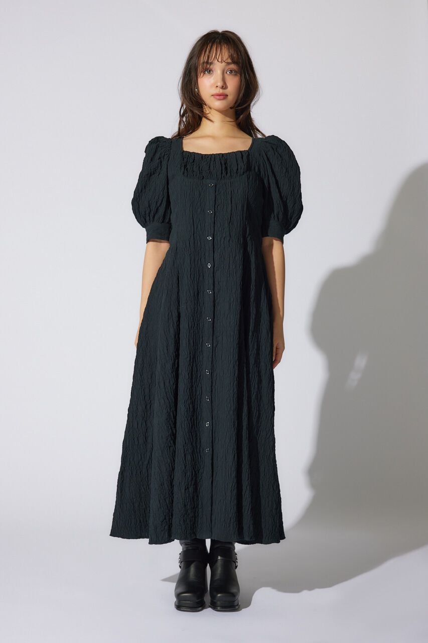 rienda「バストギャザーデザインジャガードフレアワンピース」|ワンピース|