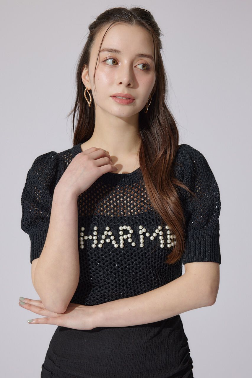 rienda「メッシュロゴショートニットトップス」|ニット・セーター|