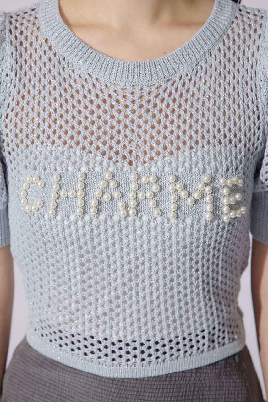 rienda「メッシュロゴショートニットトップス」|ニット・セーター|