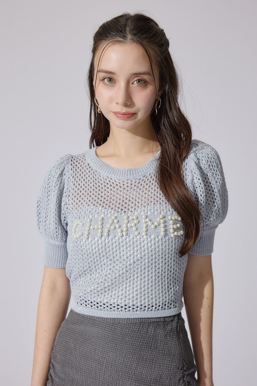 rienda「メッシュロゴショートニットトップス」|ニット・セーター|