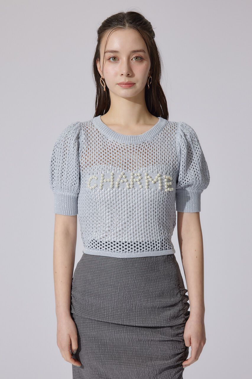 rienda「メッシュロゴショートニットトップス」|ニット・セーター|