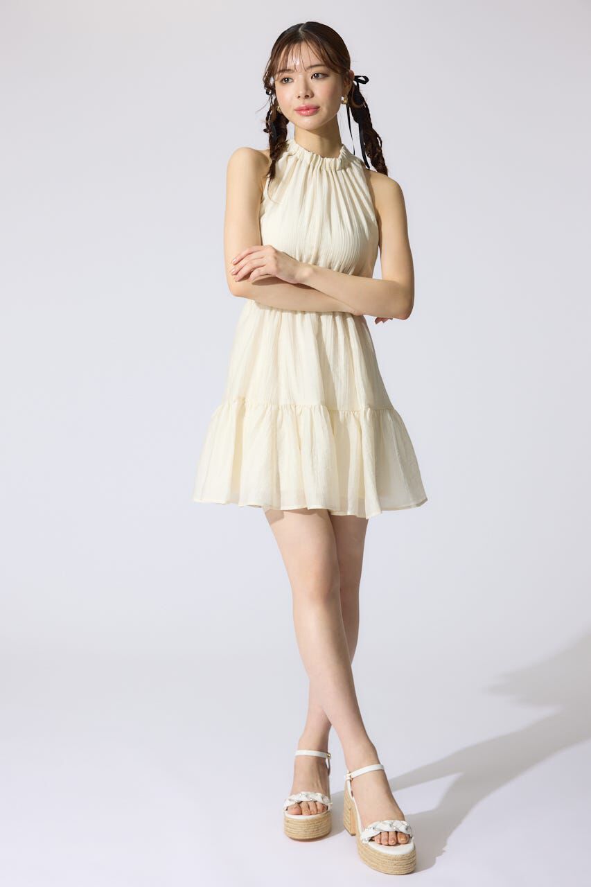 rienda「ホルターネックギャザーミニフレアワンピース」|ワンピース|