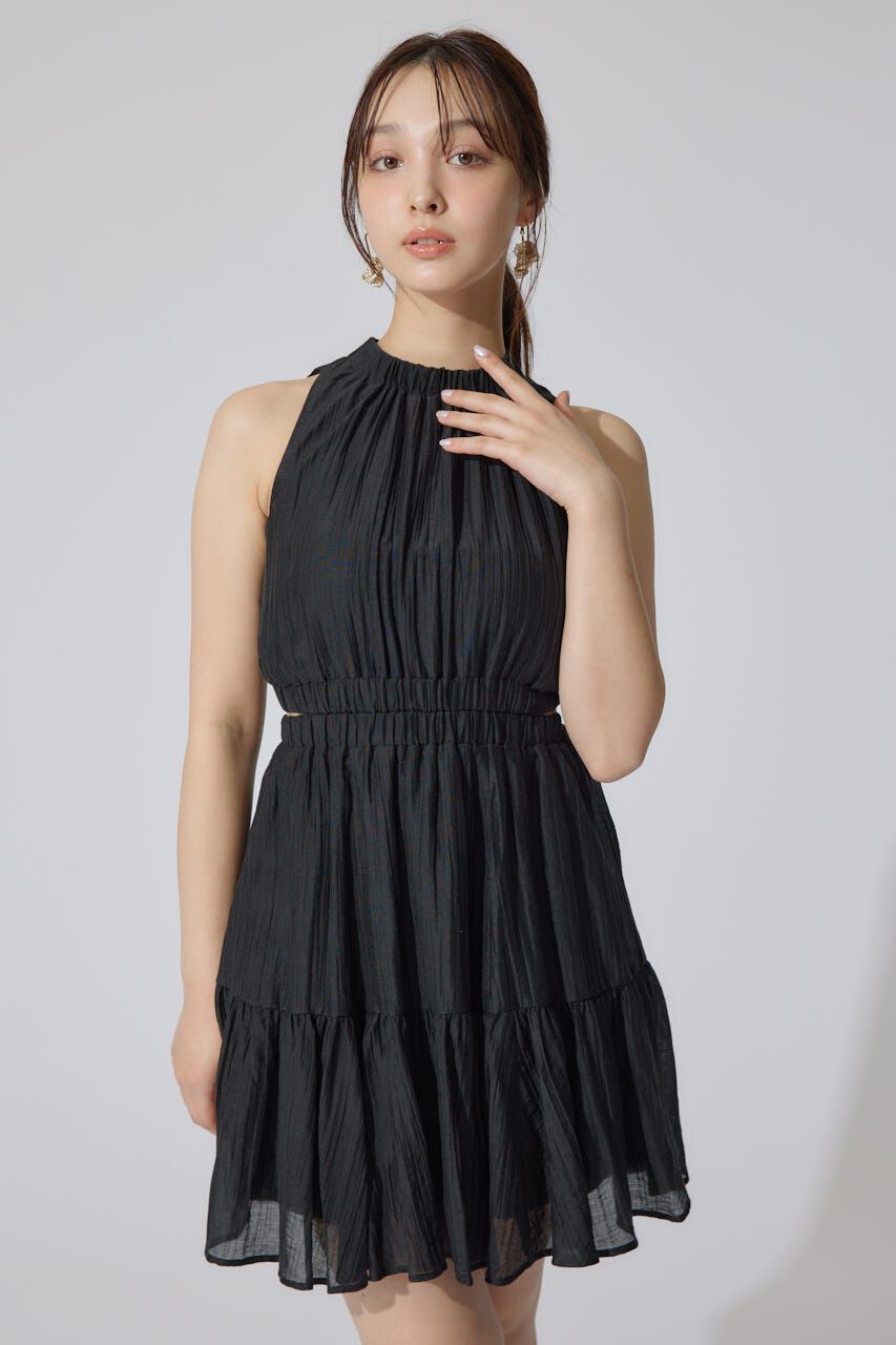 rienda「ホルターネックギャザーミニフレアワンピース」|ワンピース|BLK