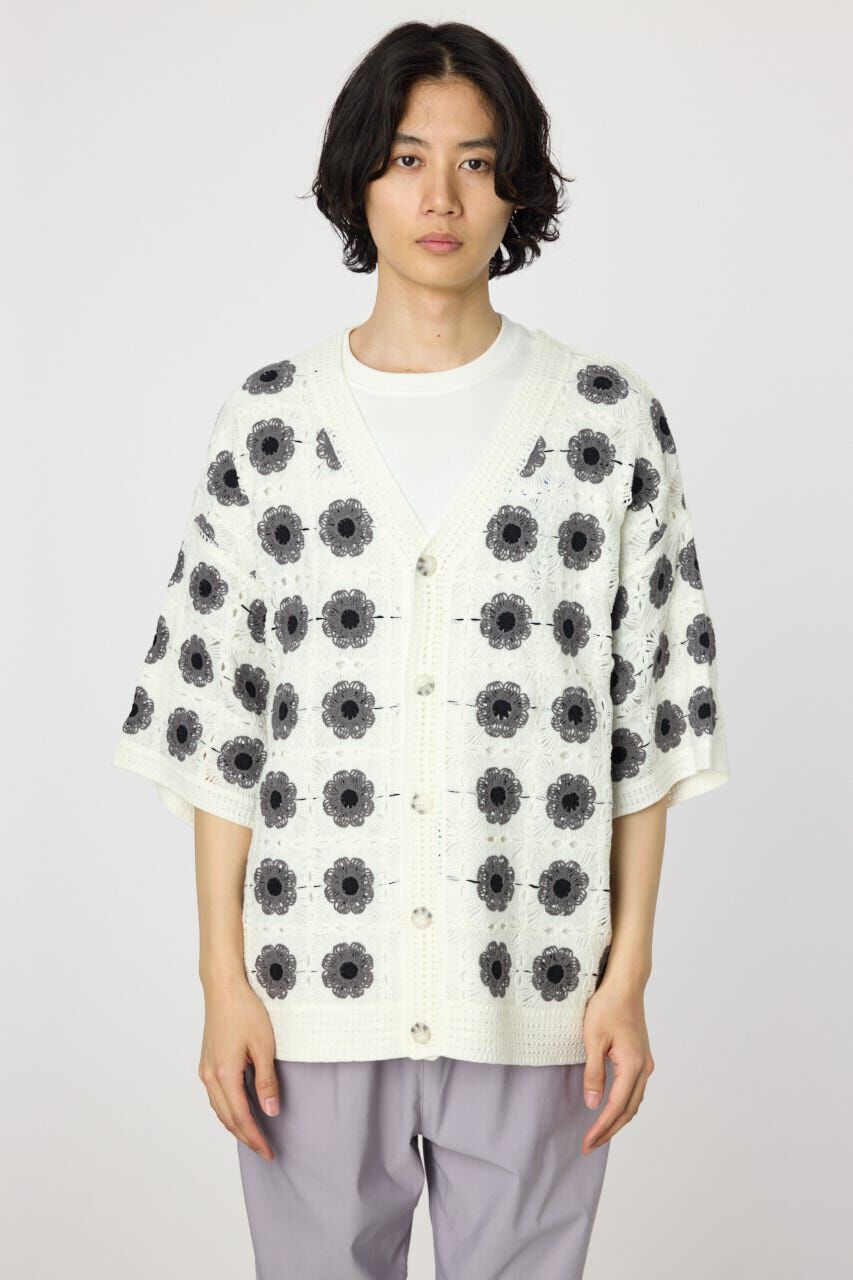 RODEO CROWNS「クロシェフラワー半袖ニットカーディガン」|カーディガン|