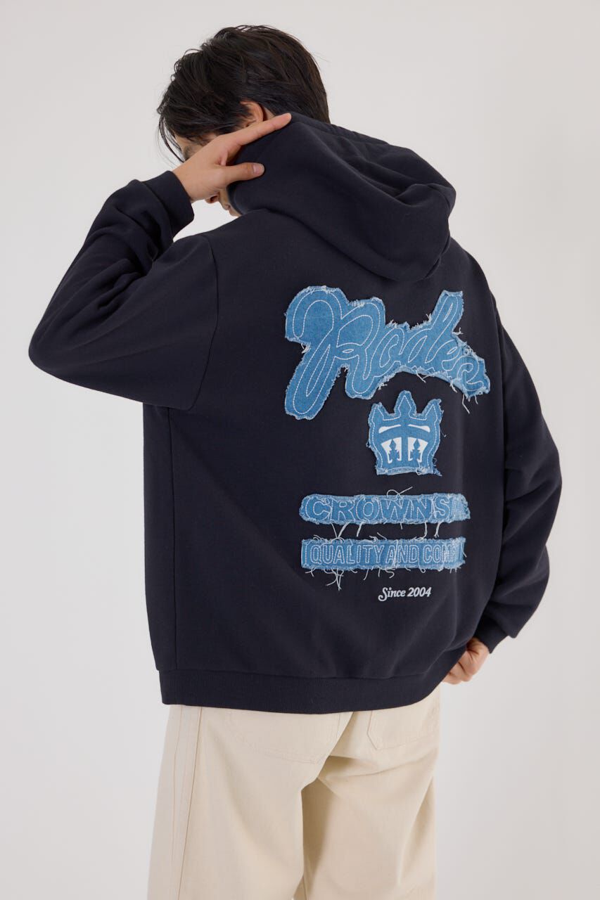 RODEO CROWNS「メンズロゴデニムパッチフーディー」|パーカー|BLK