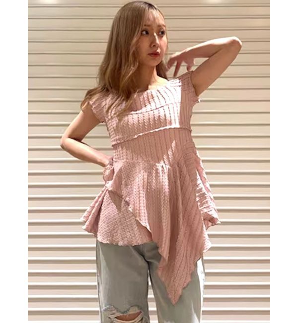 CALNAMUR「アシンメトリーヘムウェーブトップス」|Tシャツ・カットソー|ピンク