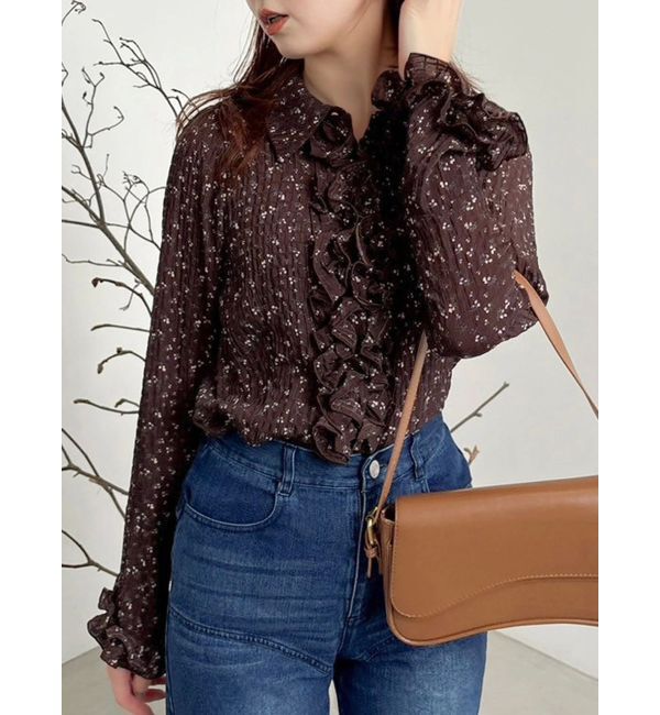 dazzlin「シュリンクフラワーショートシャツ」|シャツ・ブラウス|ブラウン