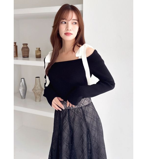 dazzlin「【WEB限定】ショルダーリボンニットトップス」|ニット・セーター|