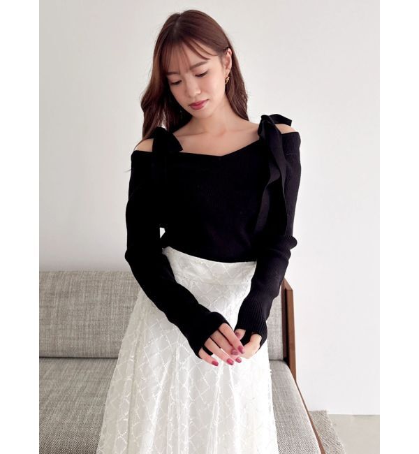 dazzlin「【WEB限定】ショルダーリボンニットトップス」|ニット・セーター|
