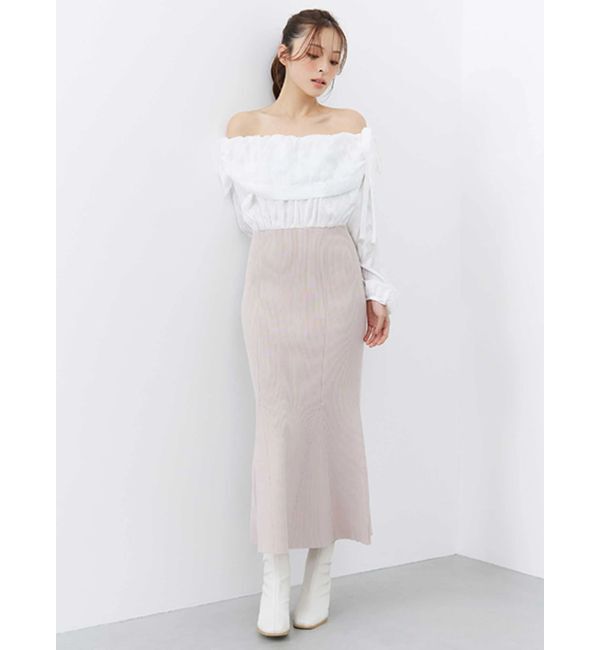 MERCURYDUO「ブラウスドッキングニットワンピース」|ワンピース|ピンク