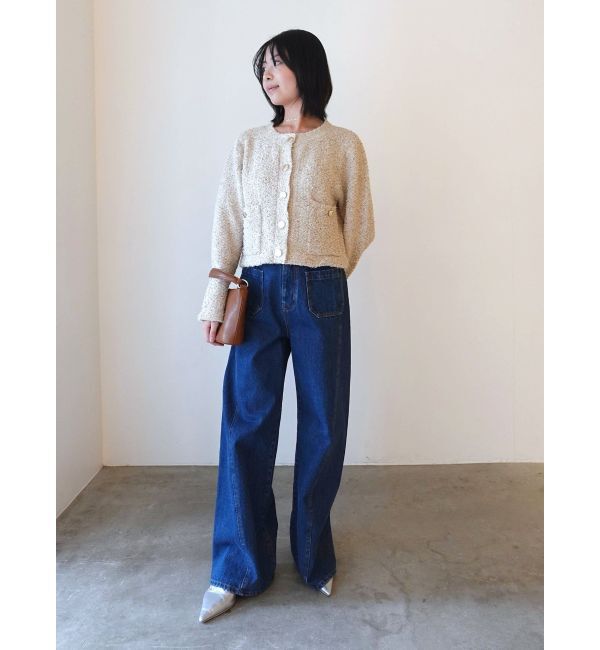 LAGUNAMOON「ミックスヤーンノーカラーニットカーディガン」|カーディガン|