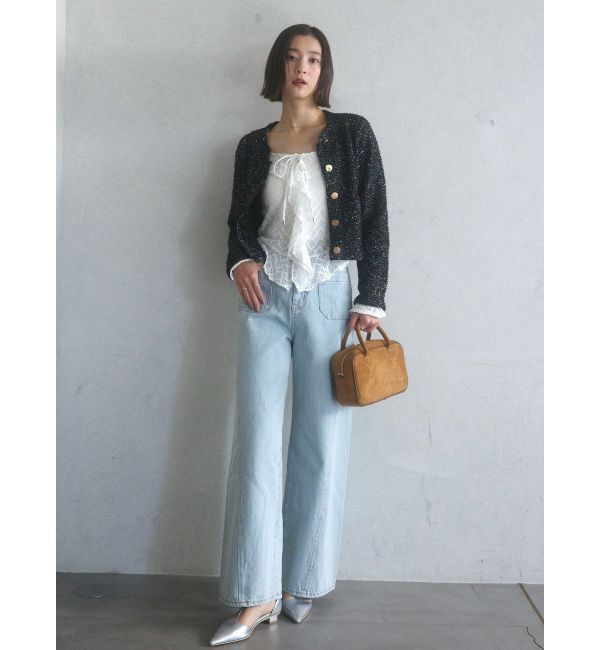LAGUNAMOON「ミックスヤーンノーカラーニットカーディガン」|カーディガン|
