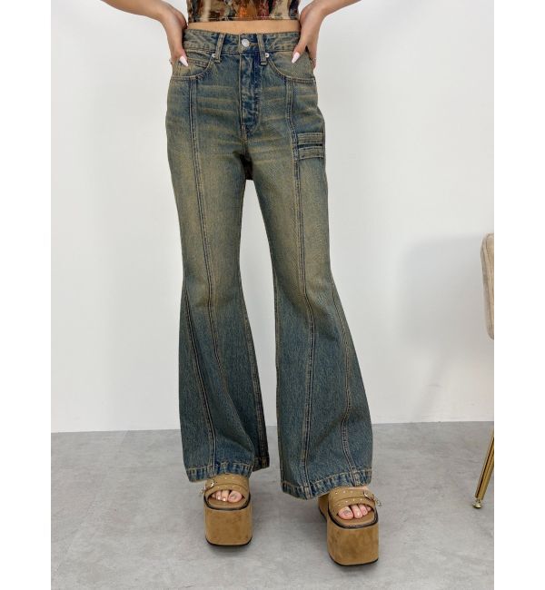 EVRIS「センターシームワイドフレアデニムパンツ」|デニム|