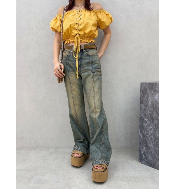 EVRIS「センターシームワイドフレアデニムパンツ」|デニム|