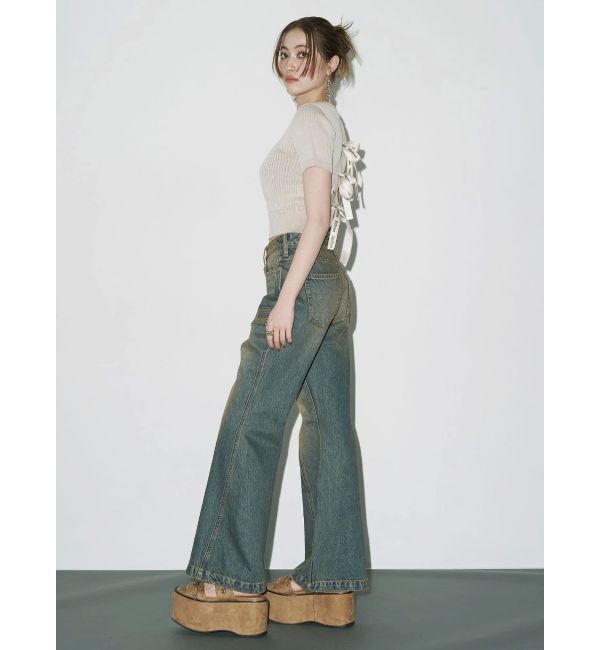 EVRIS「センターシームワイドフレアデニムパンツ」|デニム|
